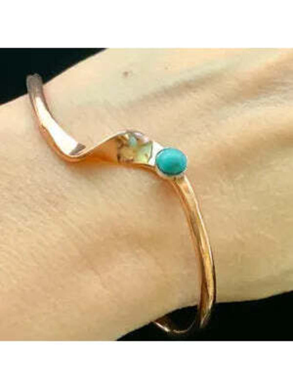 Copper & Turquoise Wave Cuff by Yolanda Skeets